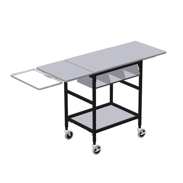Mobile Table w/ Drop Lves, 3 Comp Org Bin, Trash Bag Hlder & Btm Shlf