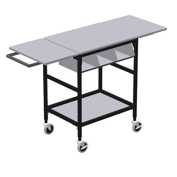 Mobile Table w/ Drop Lves, 3 Comp Org Bin, Hang Bar & Btm Shlf