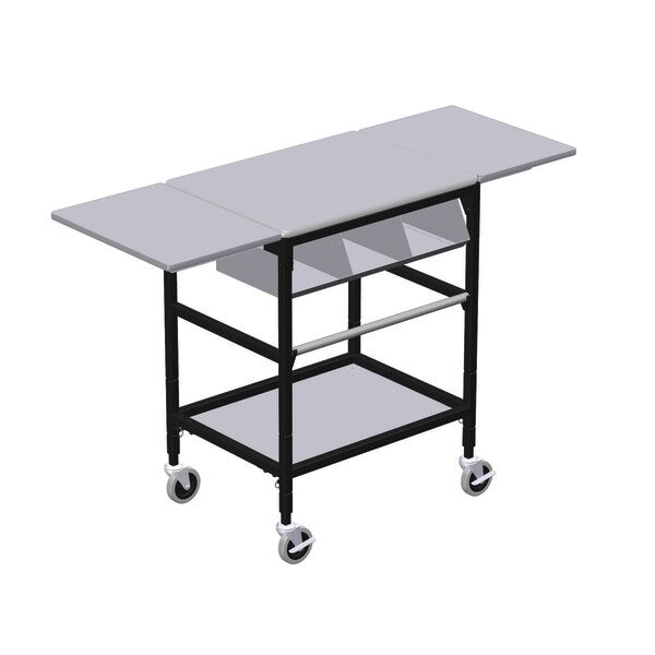 Mobile Table w/ Drop Lves, 3 Comp Org Bin, Roll Tag Bar & Btm Shlf