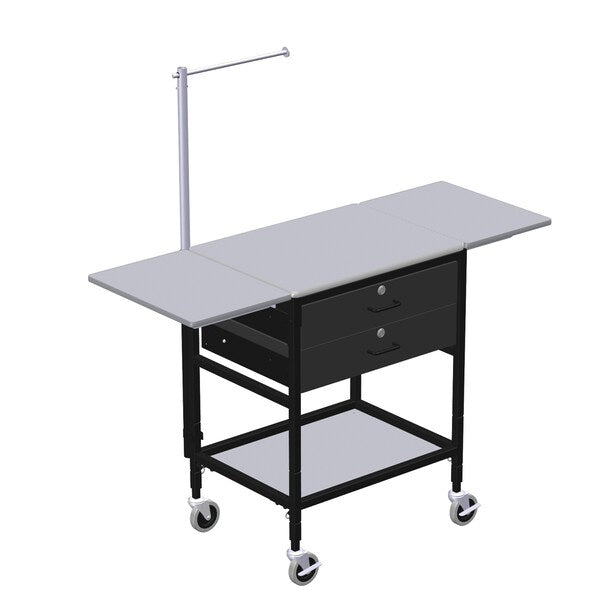 Mobile Table w/ Drop Lves, 2 Drwrs, Telescoping Arm & Btm Shlf