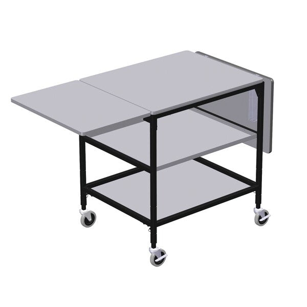 Mobile Work Table with Drop Leaves, Middle & Bottom Shelf