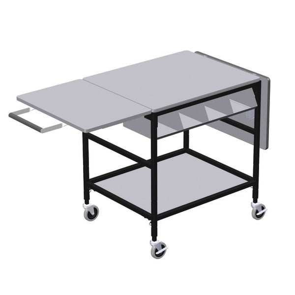 Mobile Work Table w/ Drop Leaves, 4 Comp Org Bin, Hang Bar & Btm Shlf
