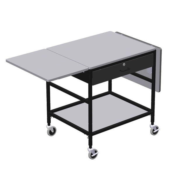 Mobile Work Table with Drop Leaves, 1 Locking Drawer & Btm Shelf