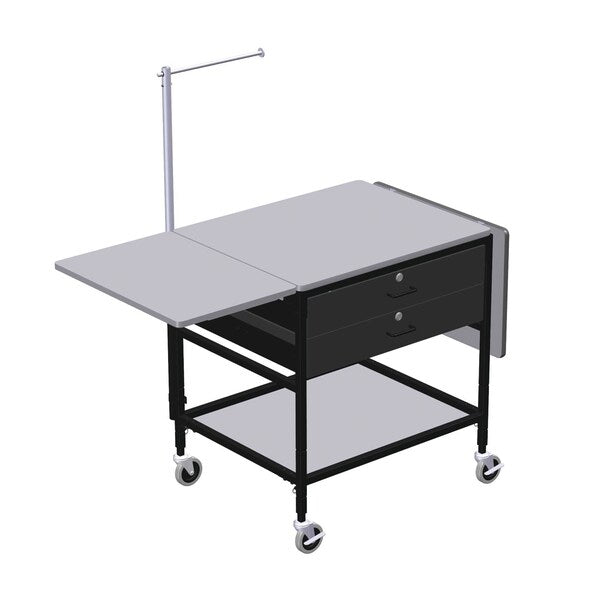 Mobile Table with Drop Leaves, 2 Drwrs, Telescoping Arm & Btm Shlf