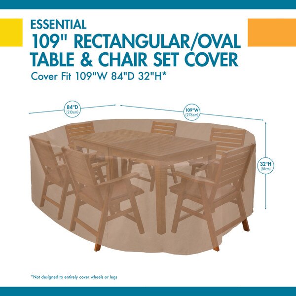Essential Latte Patio Rectangle Table Set Cover, 109