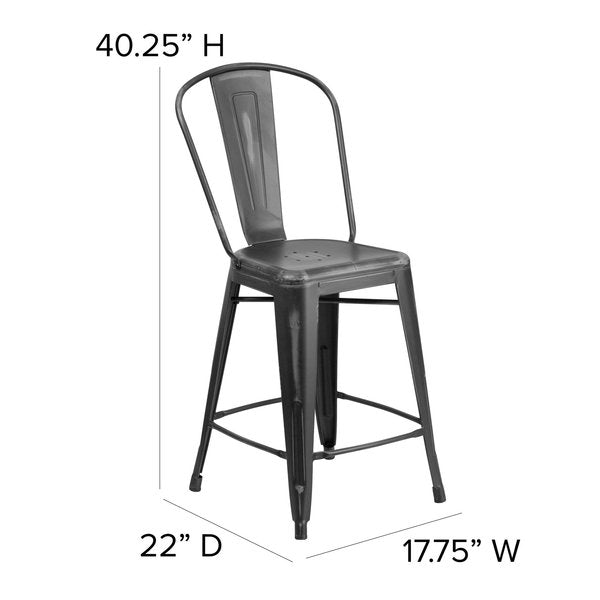 Distressed Black Metal Stool