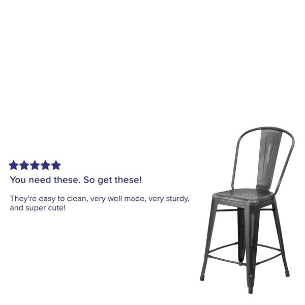 Distressed Black Metal Stool