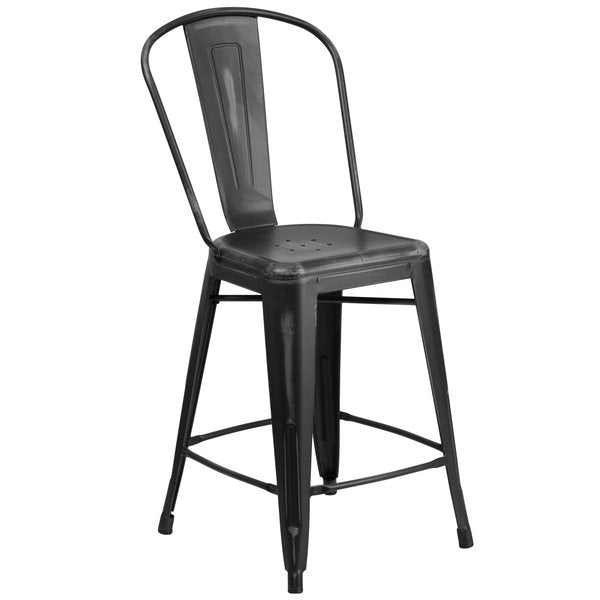 Distressed Black Metal Stool