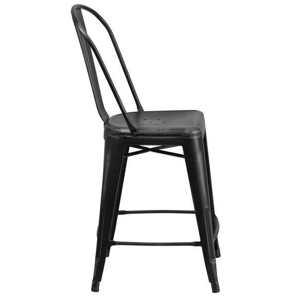 Distressed Black Metal Stool