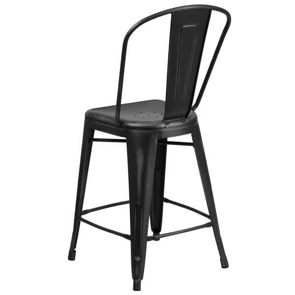 Distressed Black Metal Stool