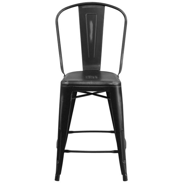 Distressed Black Metal Stool