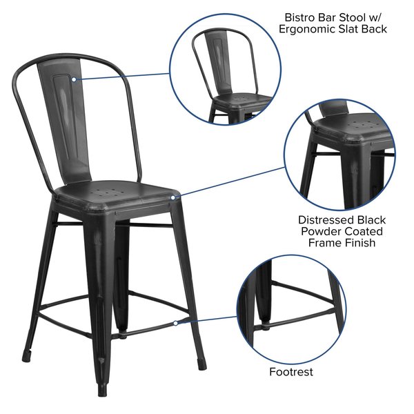 Distressed Black Metal Stool