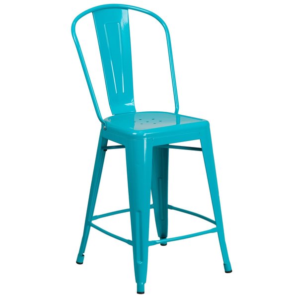 Teal Metal Outdoor Stool, 24