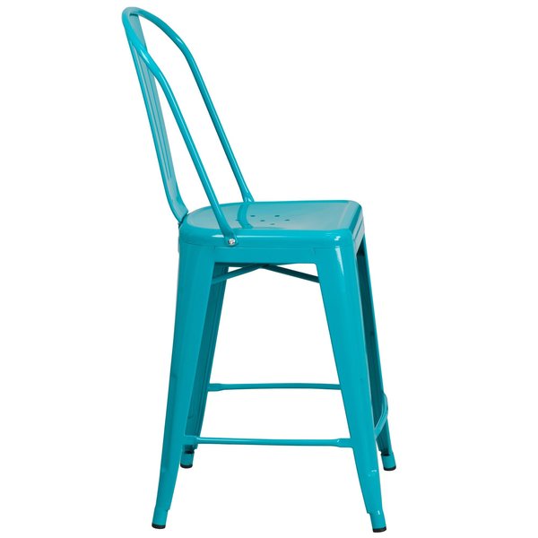 Teal Metal Outdoor Stool, 24