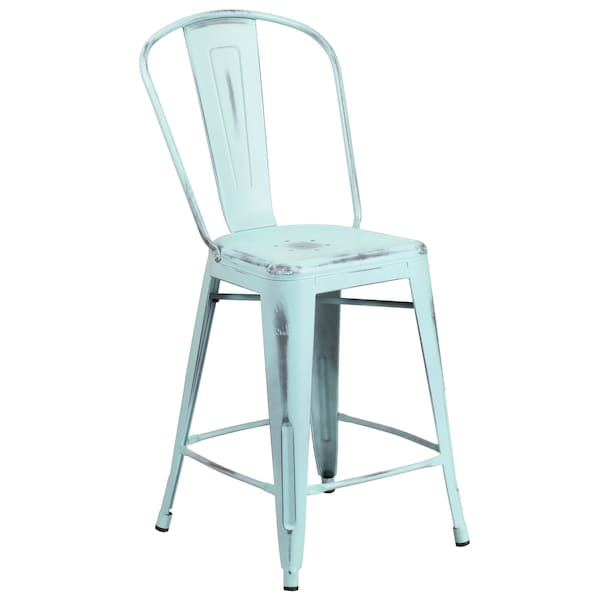 Distressed Gn-Blue Metal Stool
