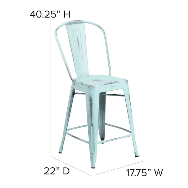 Distressed Gn-Blue Metal Stool