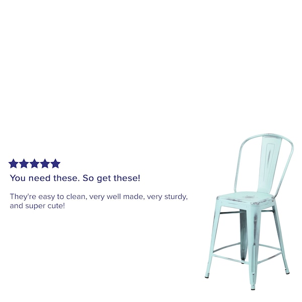 Distressed Gn-Blue Metal Stool