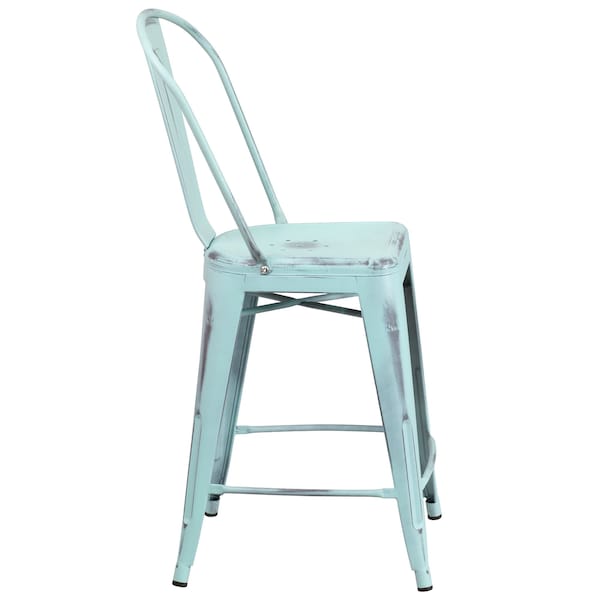 Distressed Gn-Blue Metal Stool