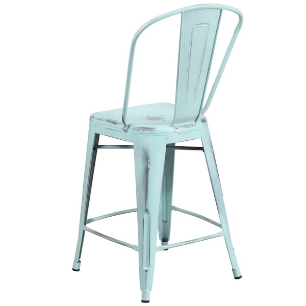 Distressed Gn-Blue Metal Stool
