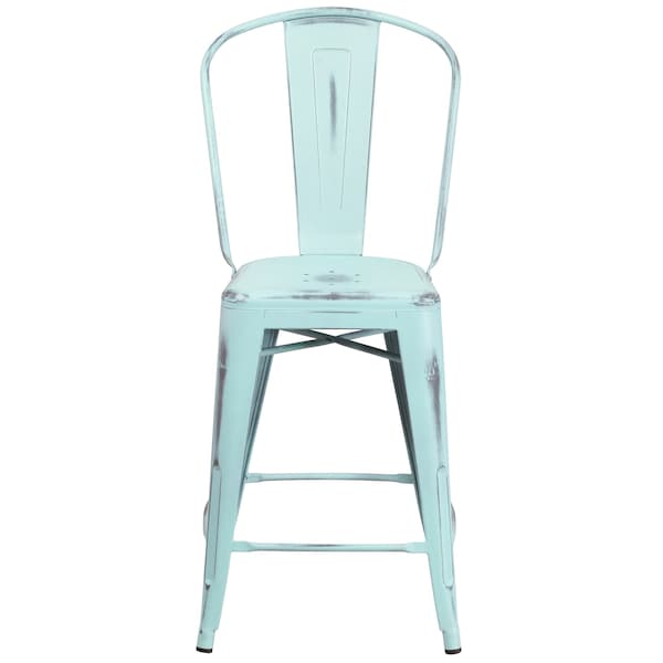 Distressed Gn-Blue Metal Stool