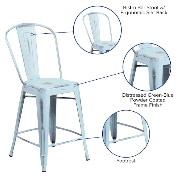 Distressed Gn-Blue Metal Stool