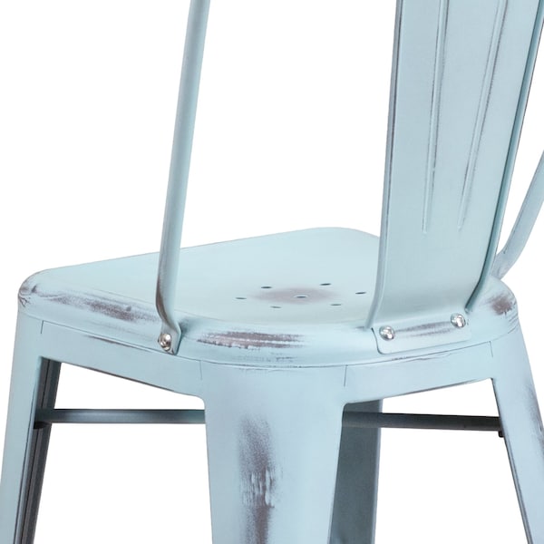 Distressed Gn-Blue Metal Stool