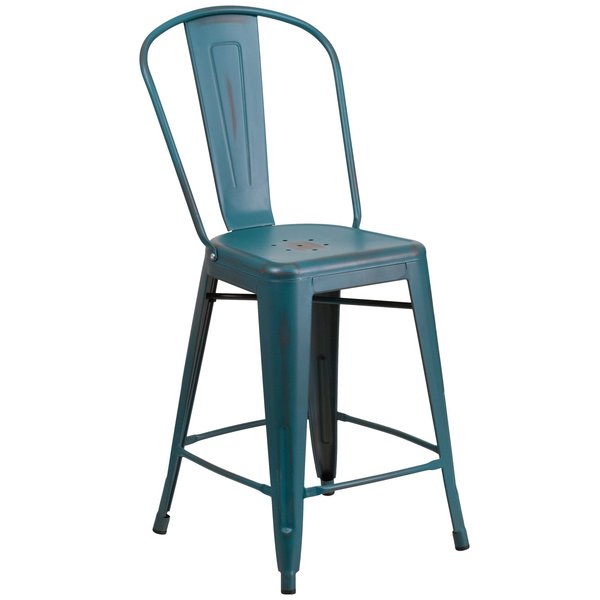 Distressed Blue-Tl Metal Stool