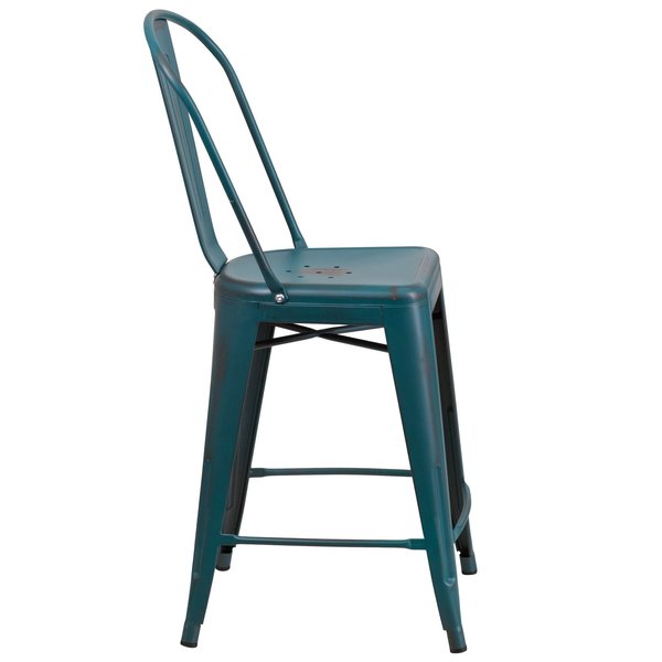 Distressed Blue-Tl Metal Stool