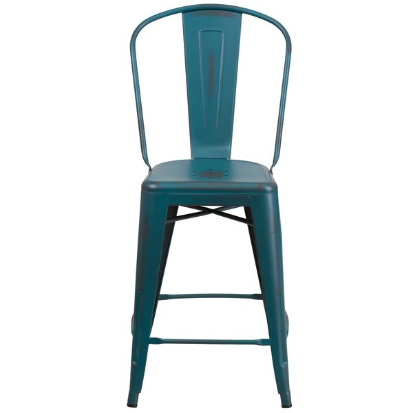 Distressed Blue-Tl Metal Stool