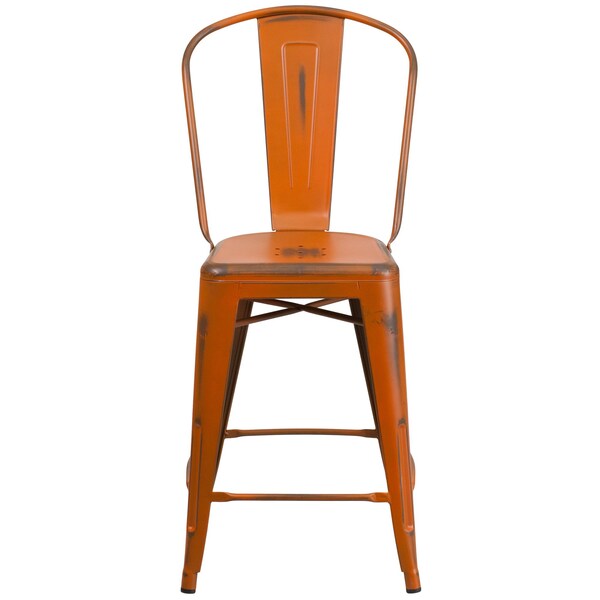 Distressed Orange Metal Stool, Material: Rubber