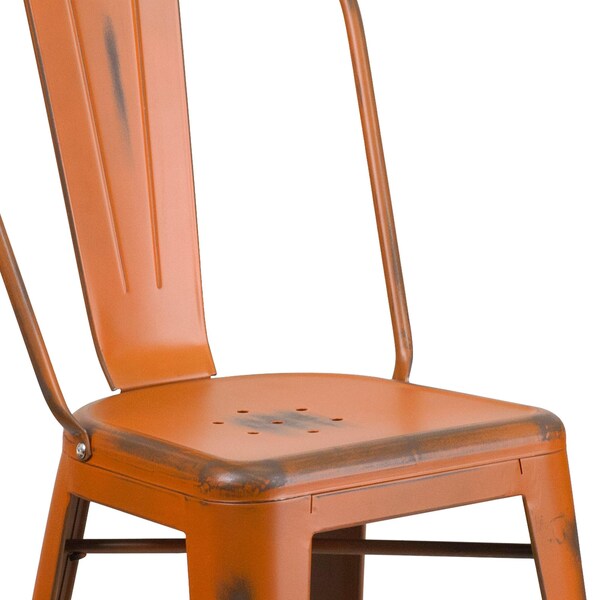 Distressed Orange Metal Stool, Material: Rubber