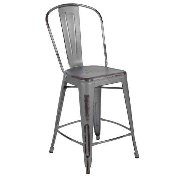 Distressed Silver Stool, 24