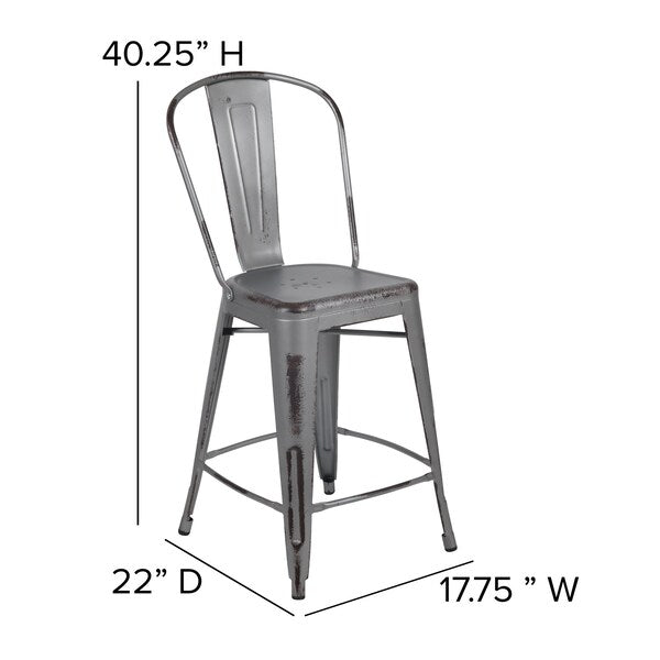 Distressed Silver Stool, 24