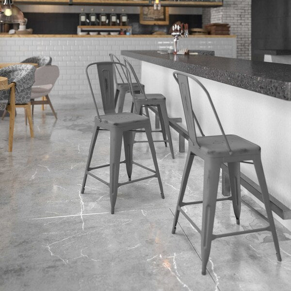 Distressed Silver Stool, 24