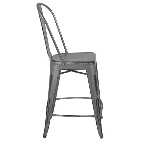 Distressed Silver Stool, 24