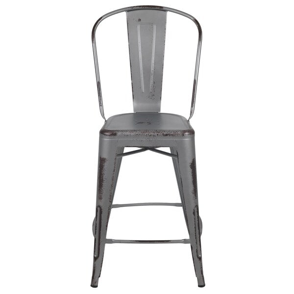 Distressed Silver Stool, 24