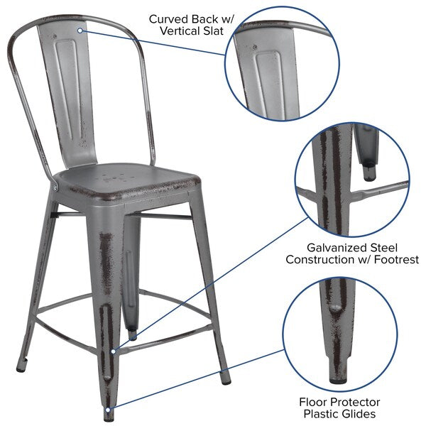 Distressed Silver Stool, 24