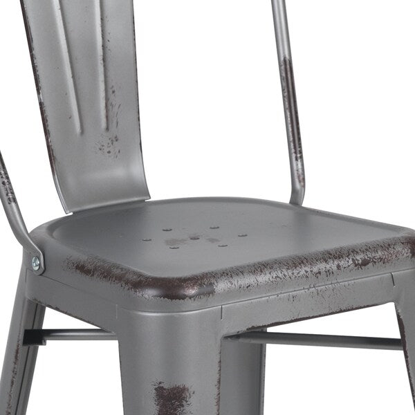 Distressed Silver Stool, 24