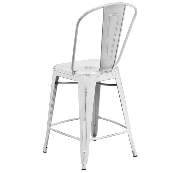 Distressed White Metal Stool