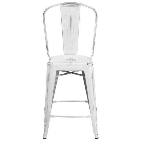 Distressed White Metal Stool