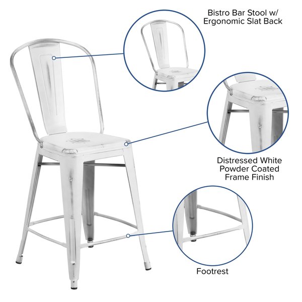 Distressed White Metal Stool