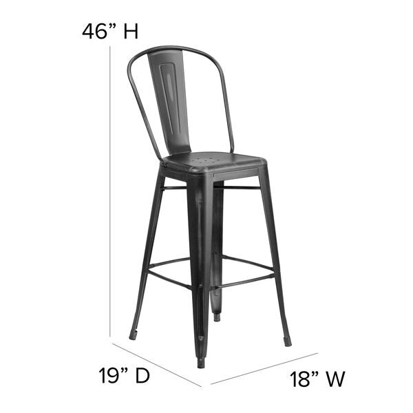 Distressed Black Metal Stool, Seat Height Range: 30