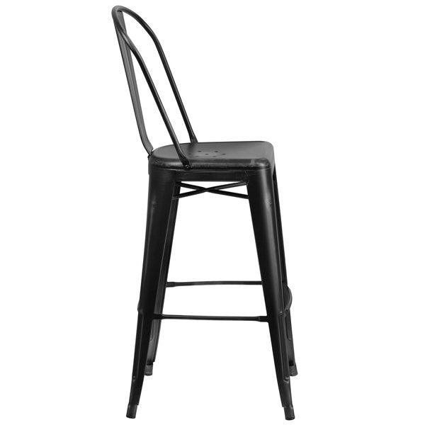 Distressed Black Metal Stool, Seat Height Range: 30