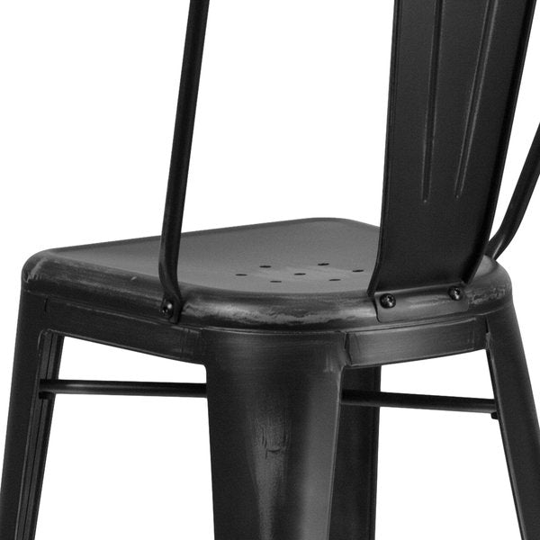 Distressed Black Metal Stool, Seat Height Range: 30