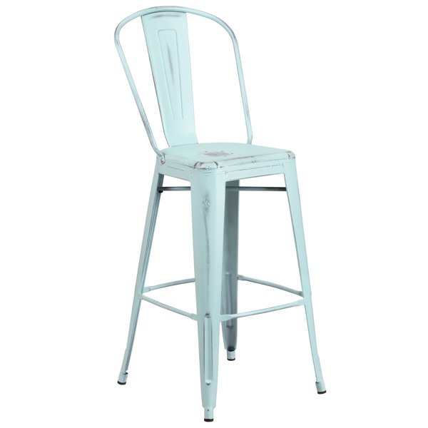 Distressed Gn-Blue Metal Stool, Material: metal