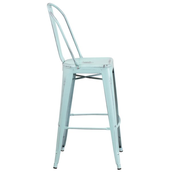 Distressed Gn-Blue Metal Stool, Material: metal