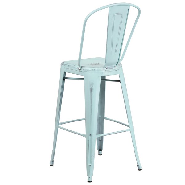 Distressed Gn-Blue Metal Stool, Material: metal