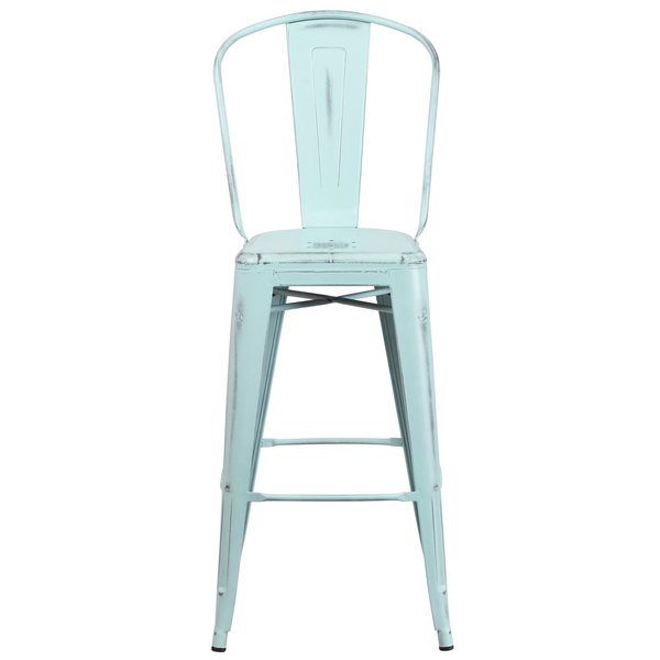 Distressed Gn-Blue Metal Stool, Material: metal