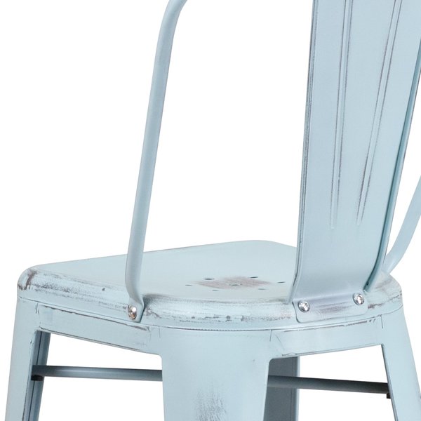 Distressed Gn-Blue Metal Stool, Material: metal
