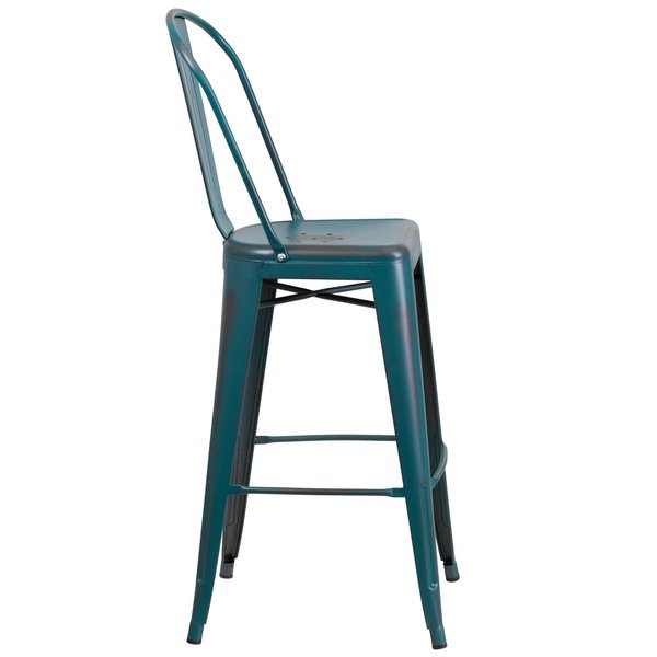 Distressed Blue-Tl Metal Stool, Color: Blue